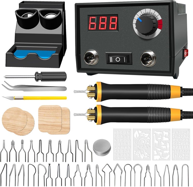 FIRElood Wood Burning Tool, Wood Burner kit Pen 25~750℃, Wood Burning kit with Digital Thermometer Temperature Adjustable Temperature, 2 pyrographic Wood Burning pens, 30 Wood Burning Pen Tips - Image 1